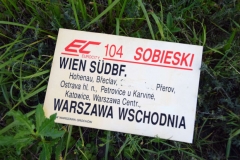 Původní tabulka z vlaku EC104 Sobieski, který havaroval 7.7.1997 u Jeseníku nad Odrou - foto z netu